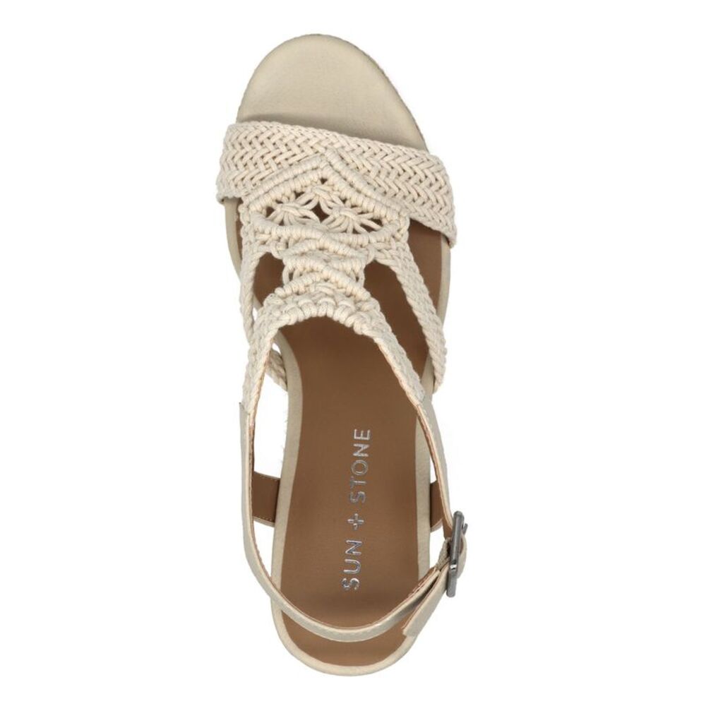 SUN STONE Womens White 1" Platform Esme Round Toe Wedge Slingback Sandal 9 M